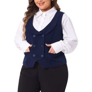 Plus Size Waistcoat Vest for Vintage Lapel Collar Vest Coat Navy Blue